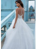 Beaded Scoop Neck Ivory Lace Tulle Boho Beach Wedding Dress